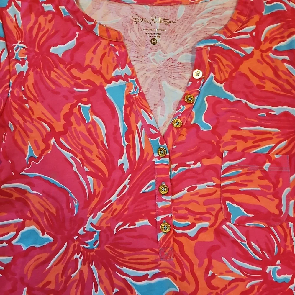 Make offer! Lilly Pulitzer Pink Red Floral Long Sleeve Shift Dress Medium - Picture 2 of 7
